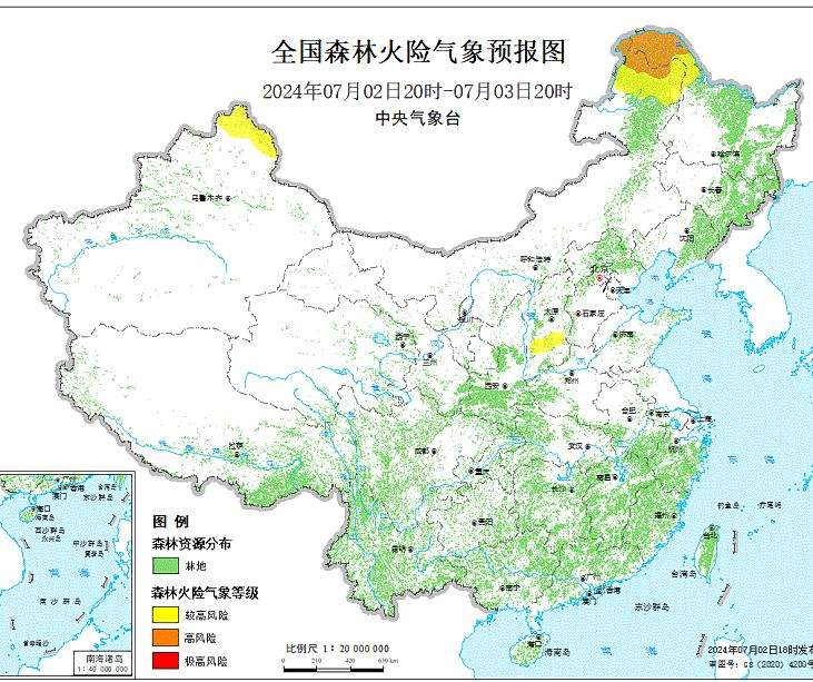 2024年7月3日森林火险气象预报：山西内蒙古的部分地区森林火险气象等级较高