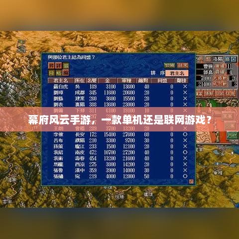 幕府风云手游，一款单机还是联网游戏？